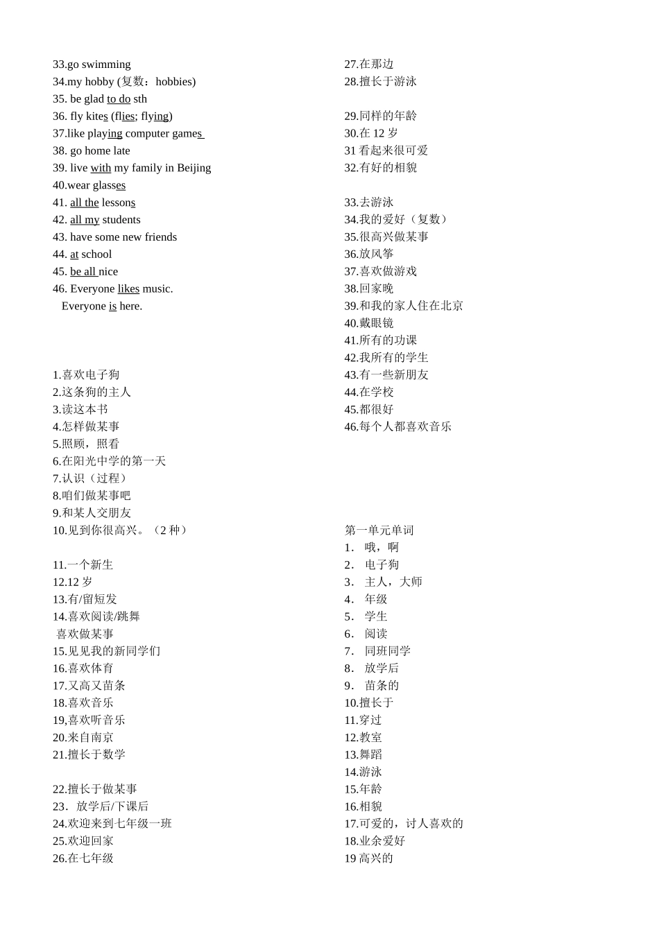 7AUnit1-4复习词组_第2页