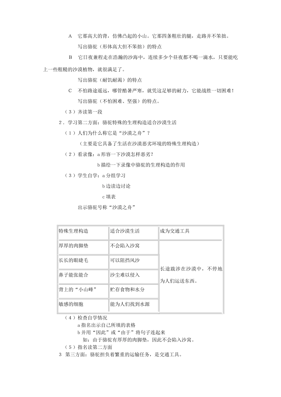 四年级语文下册 第八单元 舟船《沙漠之舟》教案2 北师大版-北师大版小学四年级下册语文教案_第3页