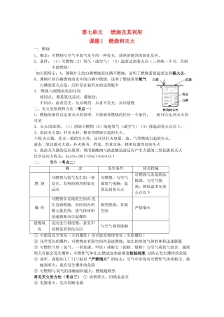 九年级化学上册 第七单元 燃烧及其利用《课题1 燃烧和灭火》考点复习教案 新人教版