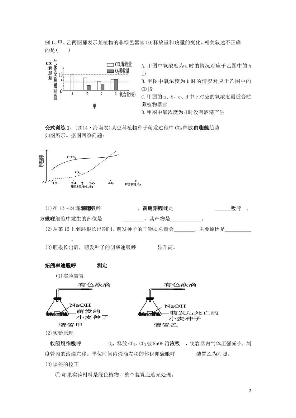 山东省日照市高三生物一轮复习 细胞呼吸（第二课时）学案-人教版高三全册生物学案_第2页