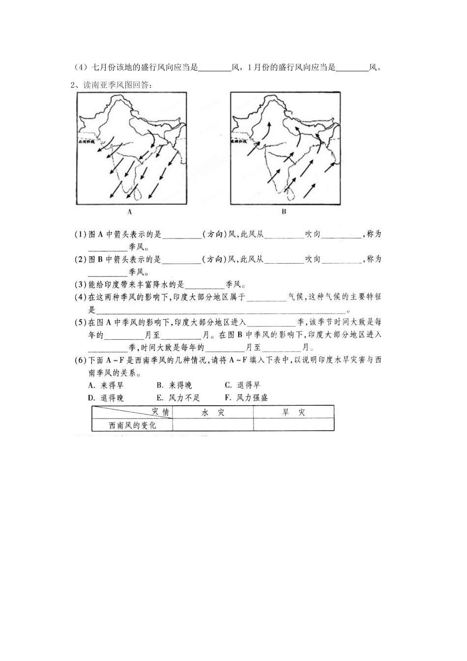 七年级地理下册 第七章 第三节《印度》导学案（1）（无答案） 新人教版_第3页
