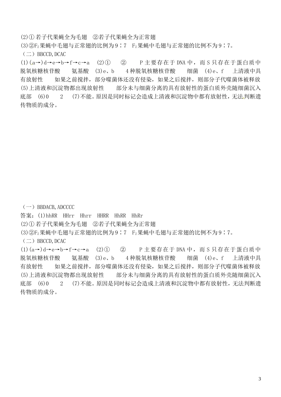 山东省德州市高中生物 备考综合训练（一）学案 新人教版必修2_第3页