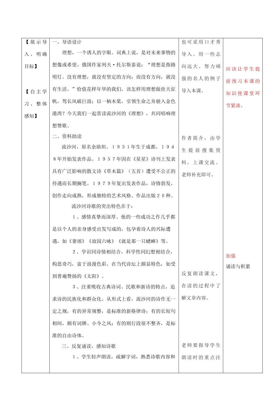 山东省济南市六年级语文下册 1 理想教案 鲁教版五四制-鲁教版五四制小学六年级下册语文教案_第2页