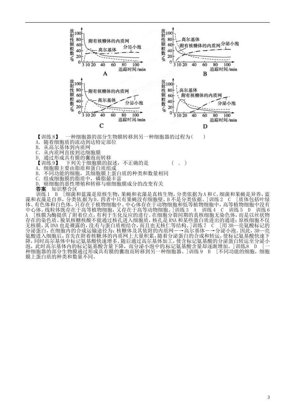 山东省平邑县曾子学校高中生物 第3章 细胞的基本结构章末复习学案 新人教版必修1_第3页