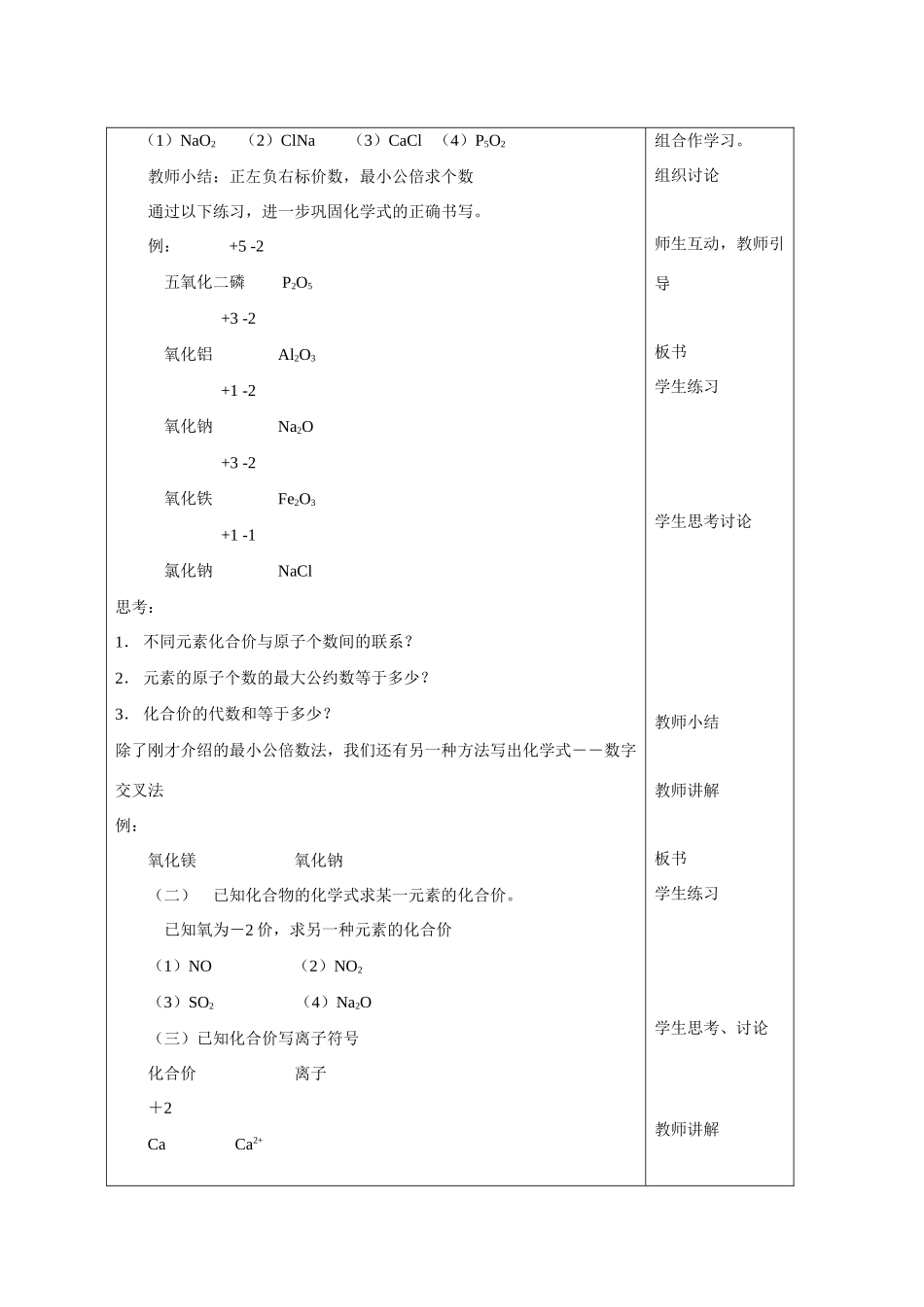九年级化学 课题4.4 化学式与化合价2 教案人教版_第2页