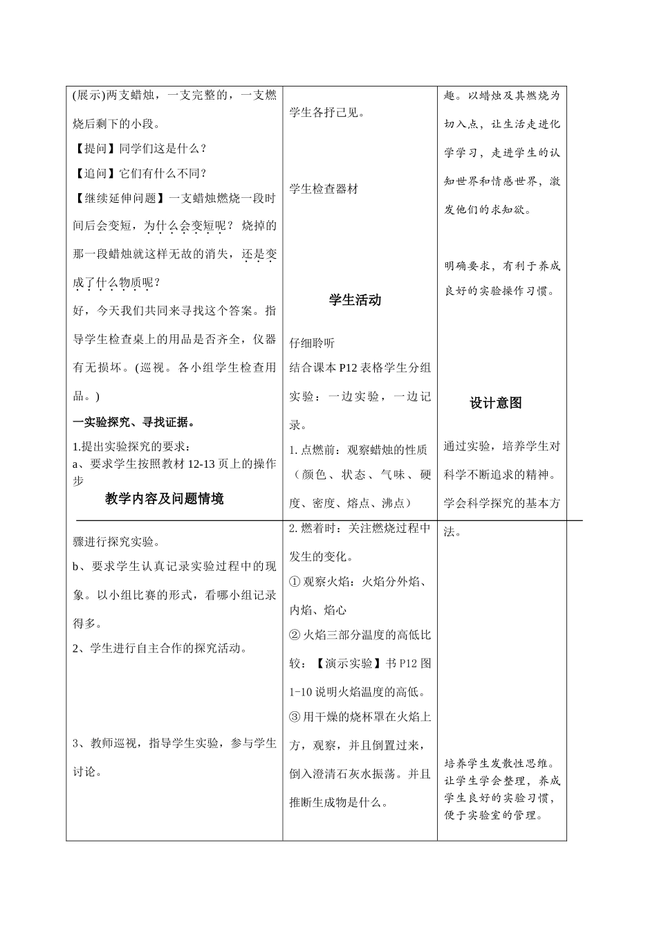 九年级化学上册 课题2对蜡烛及其燃烧的探究教案 人教版_第2页