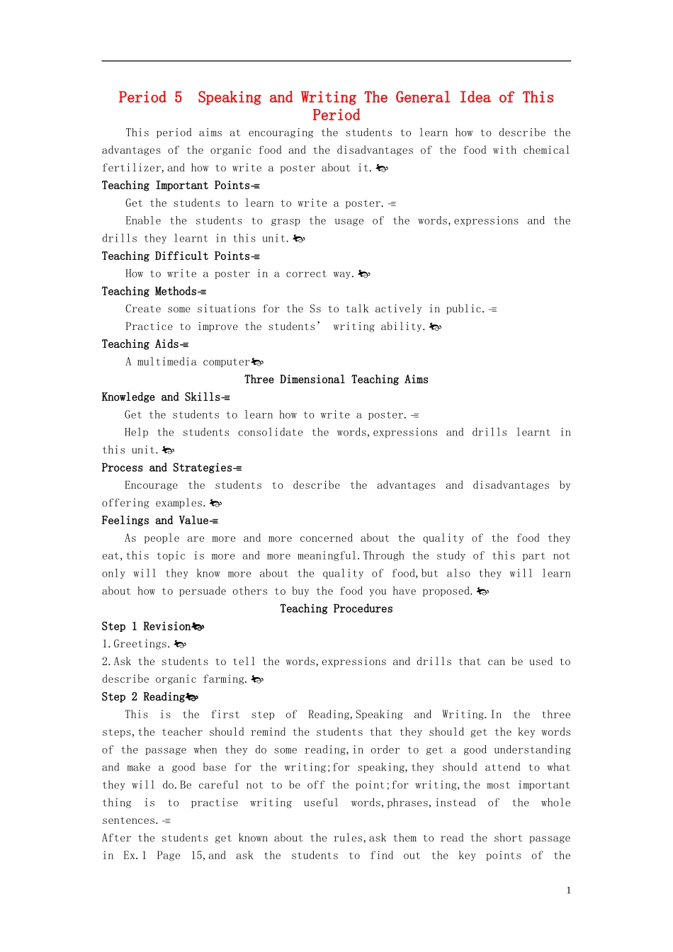 高中英语-Period-5-Speaking-and-Writing(Unit-2-Working-the-land)优秀教案-新人教版必修4_第1页