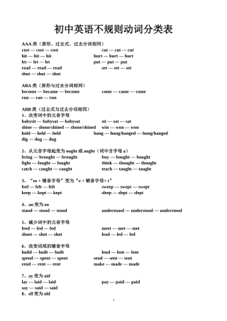 初中英语不规则动词分类表