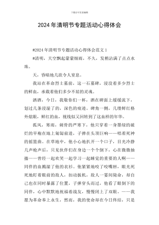 2024年清明节专题活动心得体会