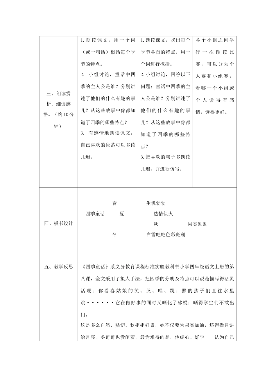 四年级语文上册 8.四季童话（1）教案 语文S版-语文S版小学四年级上册语文教案_第3页