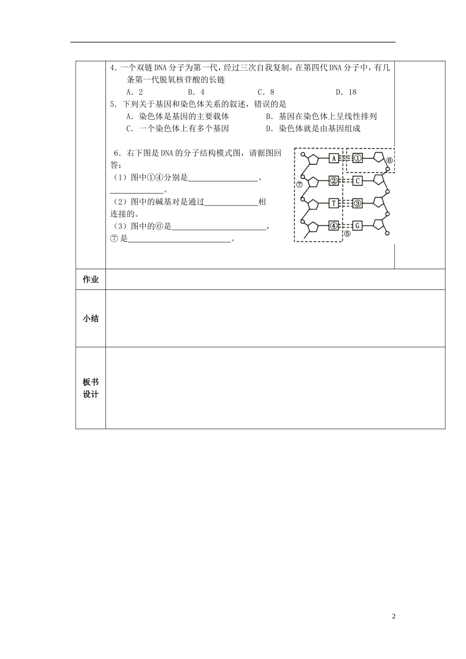 陕西省西安交大阳光中学高中生物 第3章 基因的本质总复习学案 新人教版必修2_第2页