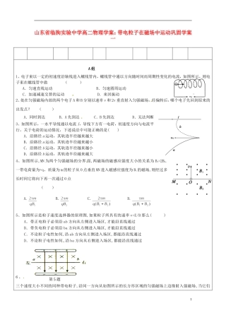 山东省临朐实验中学高二物理 带电粒子在磁场中运动巩固学案1