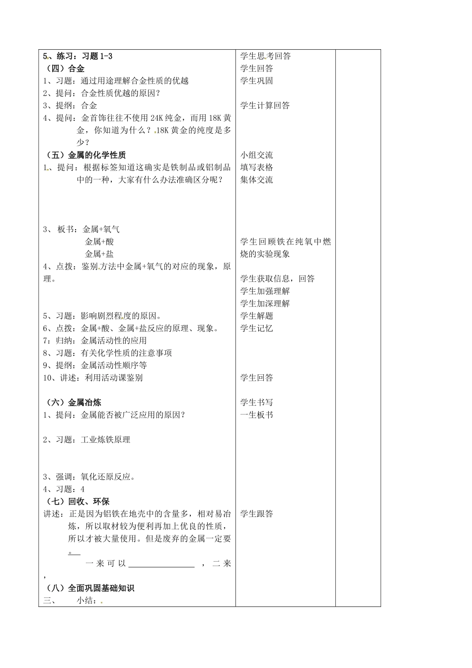 山东省文登市高村中学2012年秋九年级化学上册《金属》复习教案2 新人教版_第2页