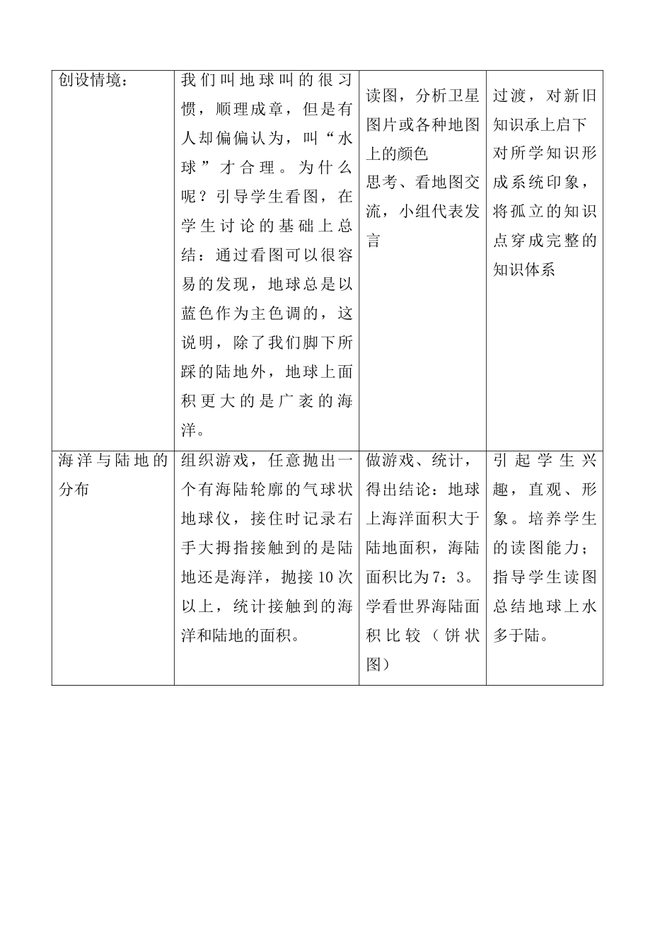 七年级地理上册第三单元第1课海陆的分布教学设计 商务星球版_第3页