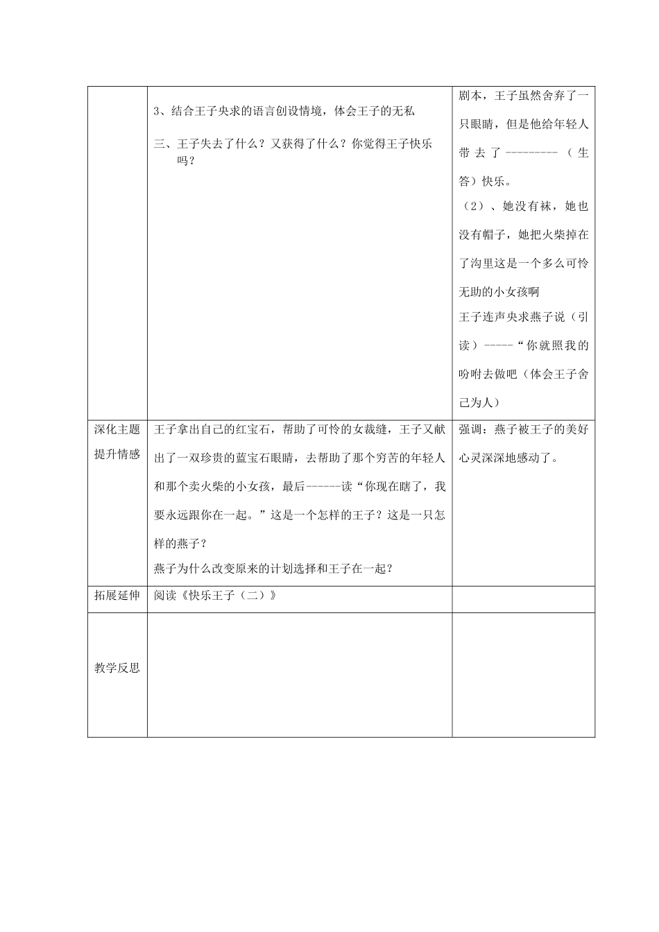 五年级语文下册 6.1快乐王子（一）教案 长春版-长春版小学五年级下册语文教案_第3页