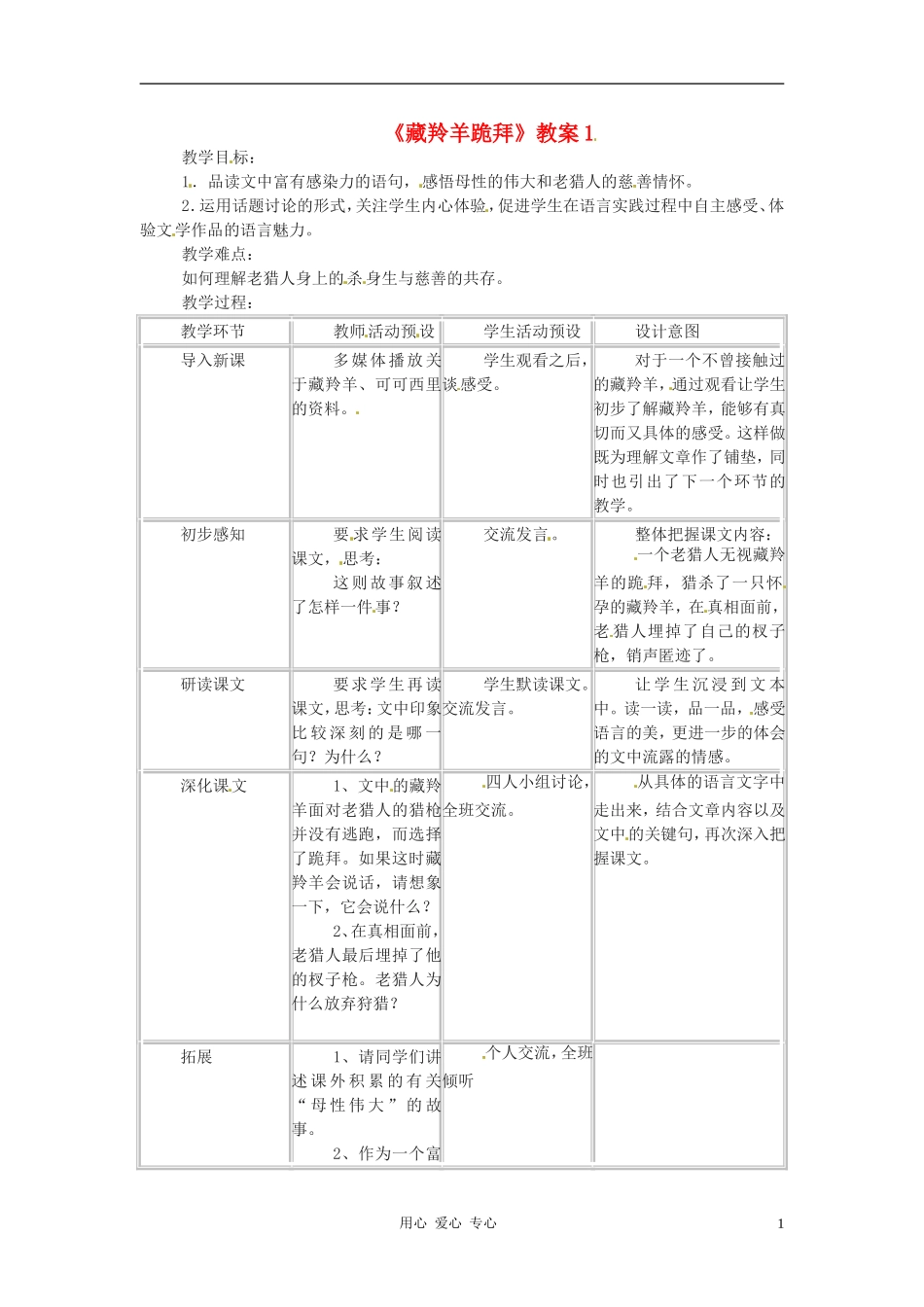 六年级语文上册 6.31《藏羚羊跪拜》教案 上海版_第1页
