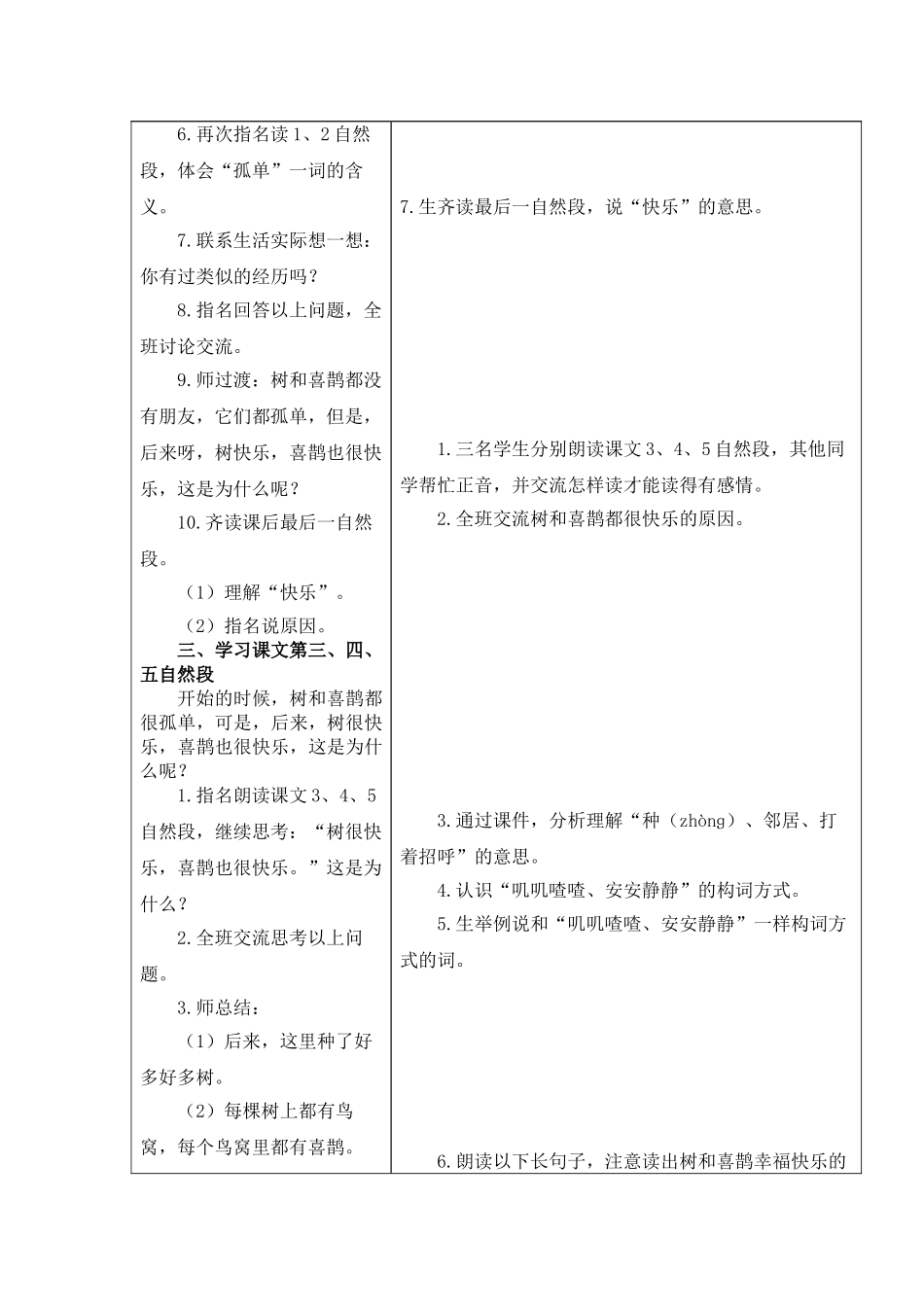 (部编)人教语文2011课标版一年级下册树和喜鹊教学设计-(7)_第2页