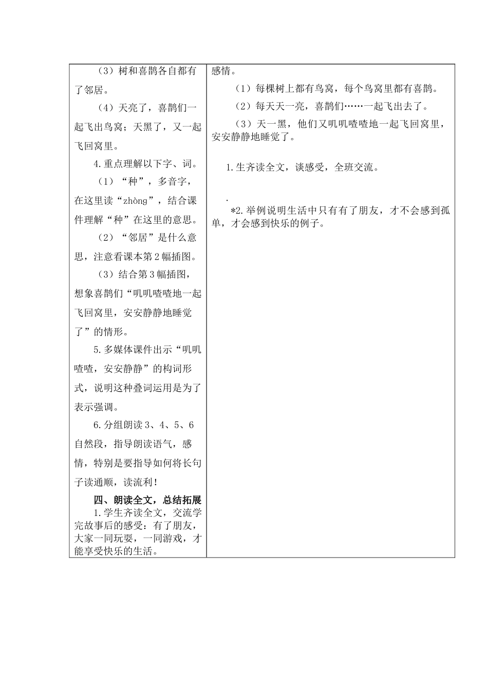 (部编)人教语文2011课标版一年级下册树和喜鹊教学设计-(7)_第3页