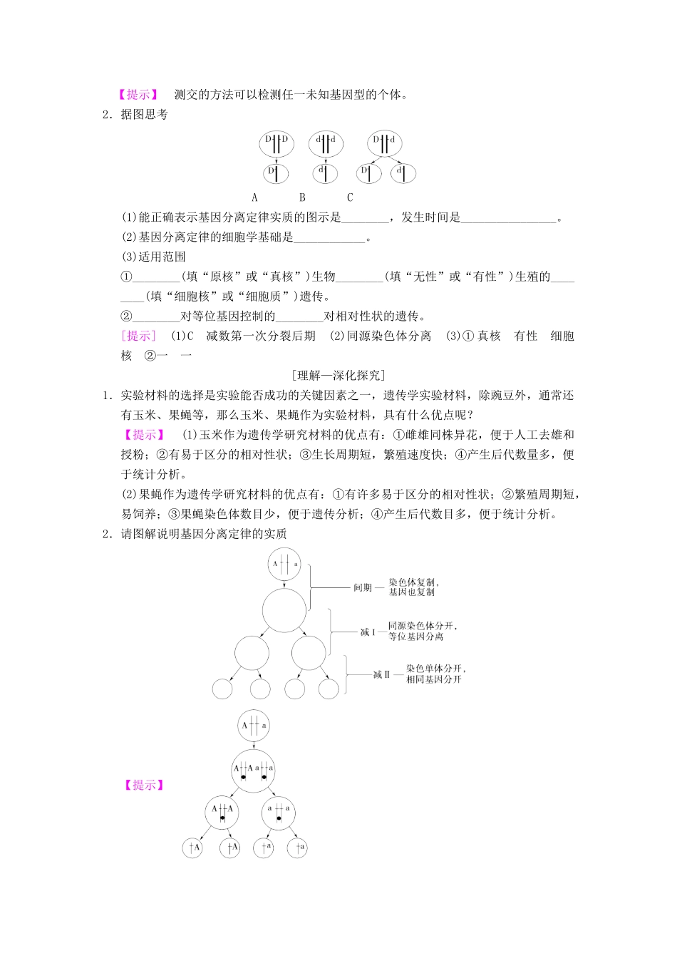 山东省高考生物 第5单元 遗传定律和伴性遗传（1）孟德尔的豌豆杂交实验（一）导学案（含解析）新人教版必修2-新人教版高三必修2生物学案_第3页