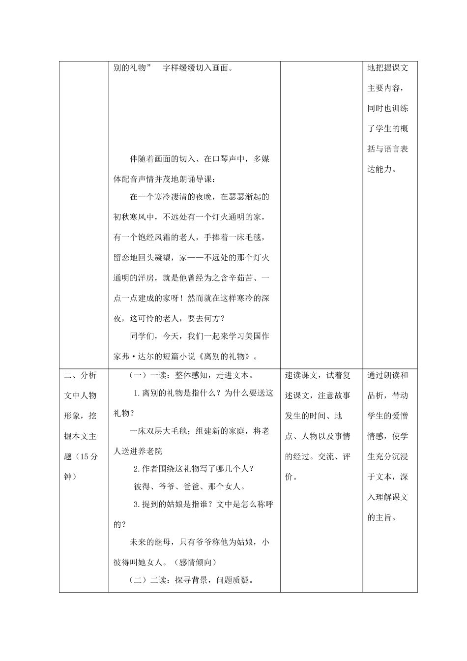 秋六年级语文上册《离别的礼物》教学设计 沪教版-沪教版小学六年级上册语文教案_第2页