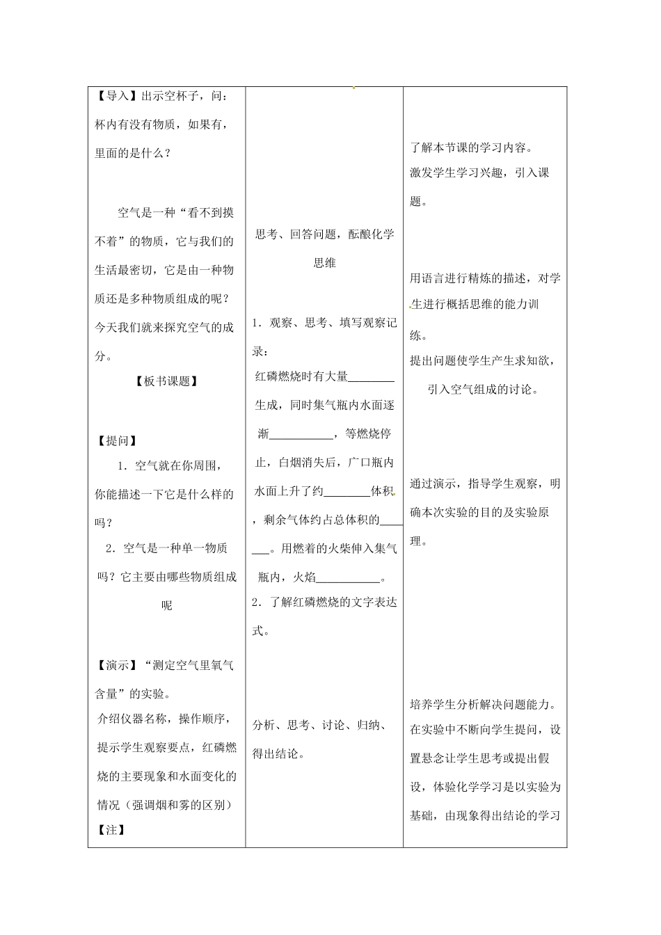 九年级化学上册 2.1 空气教学设计 粤教版_第2页