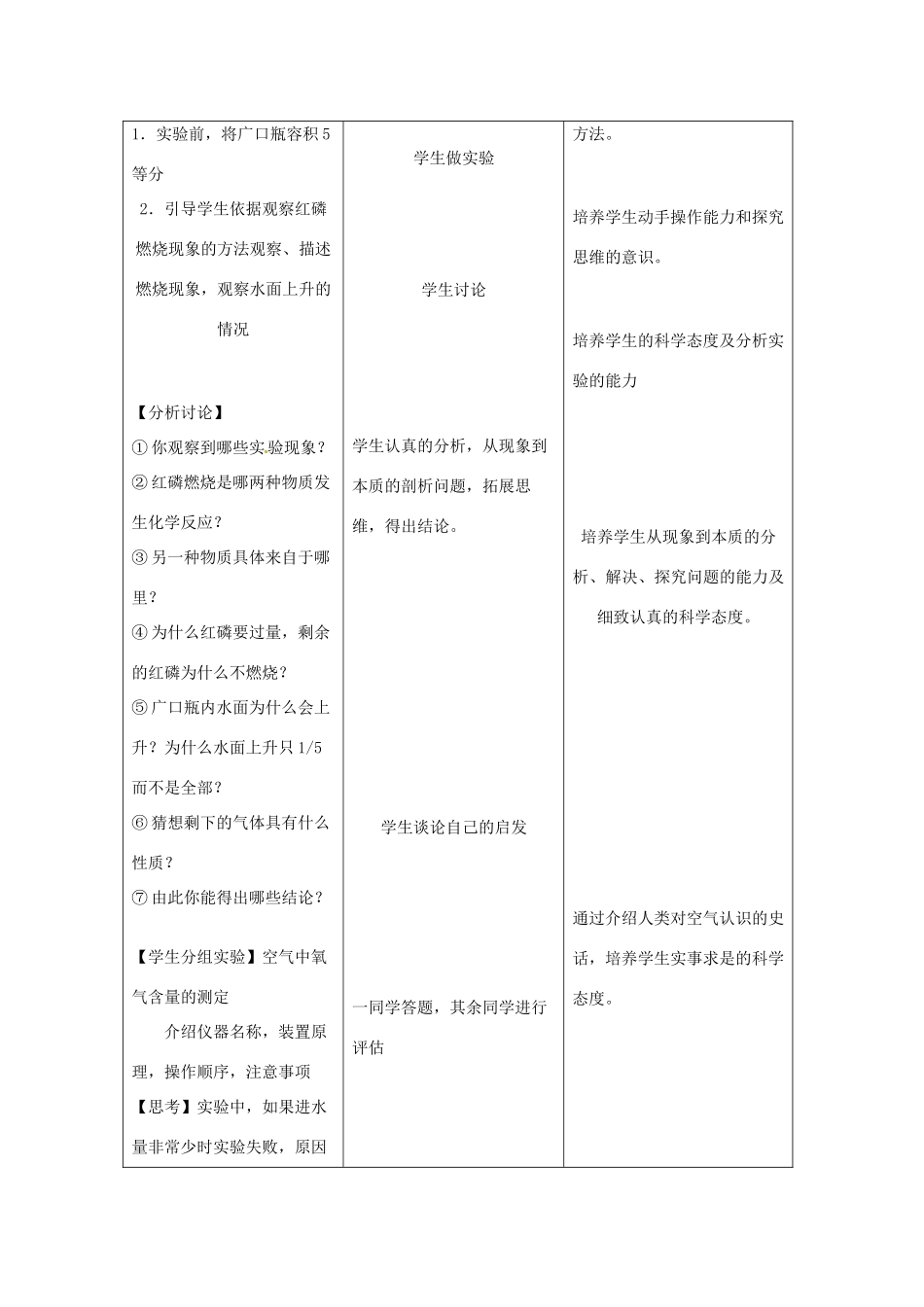 九年级化学上册 2.1 空气教学设计 粤教版_第3页