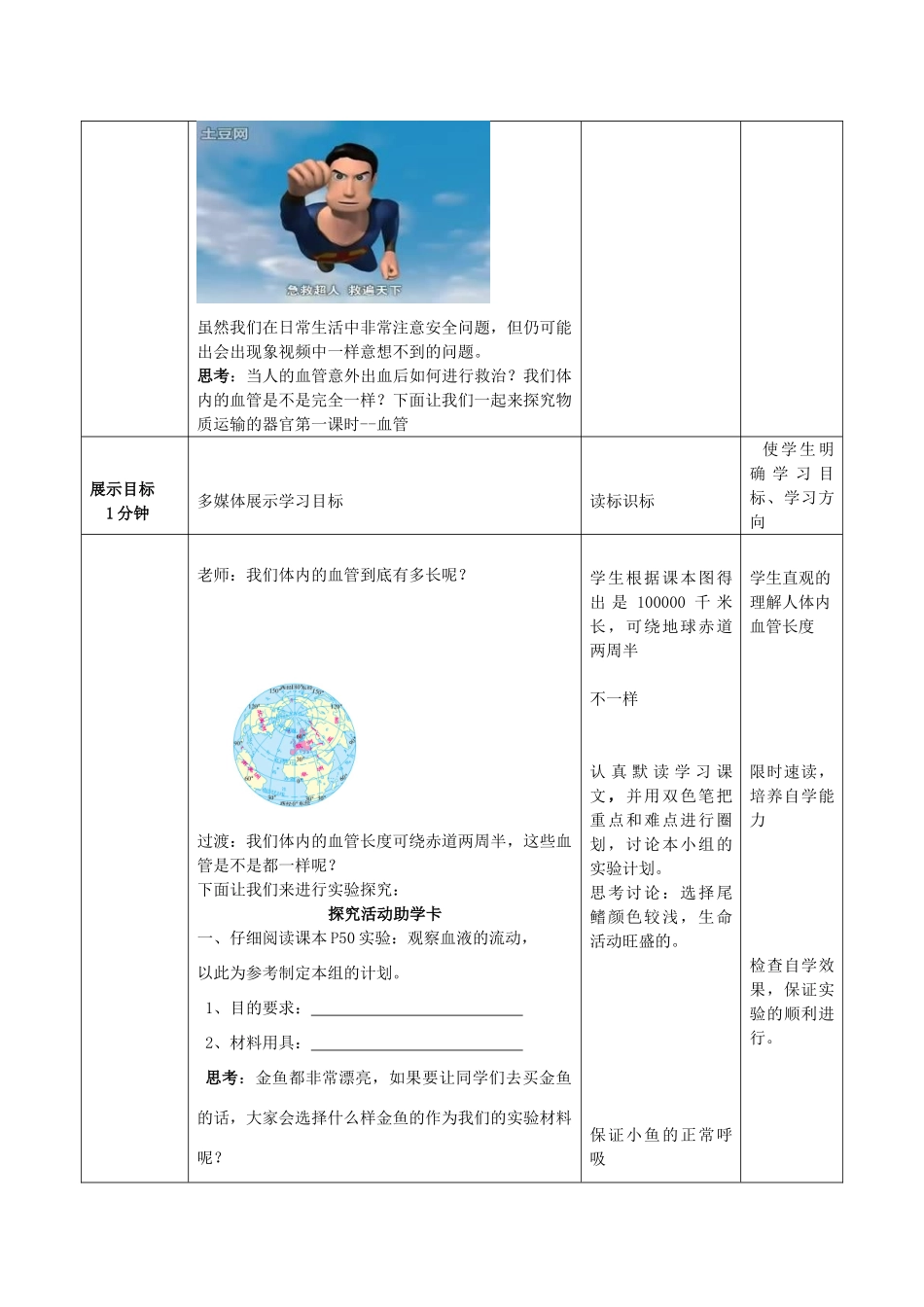 山东省滕州洪绪中学2014-2015七年级生物下册 第三章 第二节 物质运输的器官优秀教案 （新版）济南版_第2页