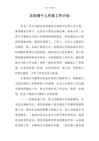 总经理个人年度工作计划