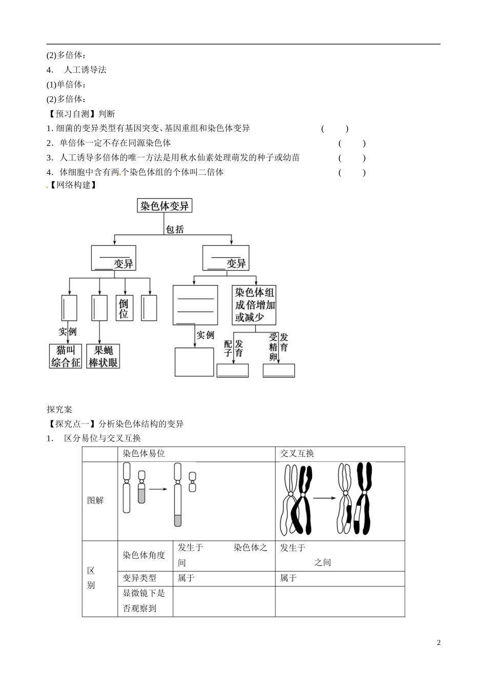 山东省乐陵市第一中学高考生物总复习 第21讲 染色体变异学案_第2页