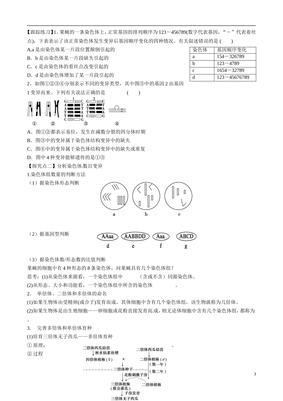 山东省乐陵市第一中学高考生物总复习 第21讲 染色体变异学案_第3页