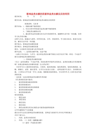 中考化学 影响盐类水解的因素和盐类水解反应的利用复习教案-人教版初中九年级全册化学教案