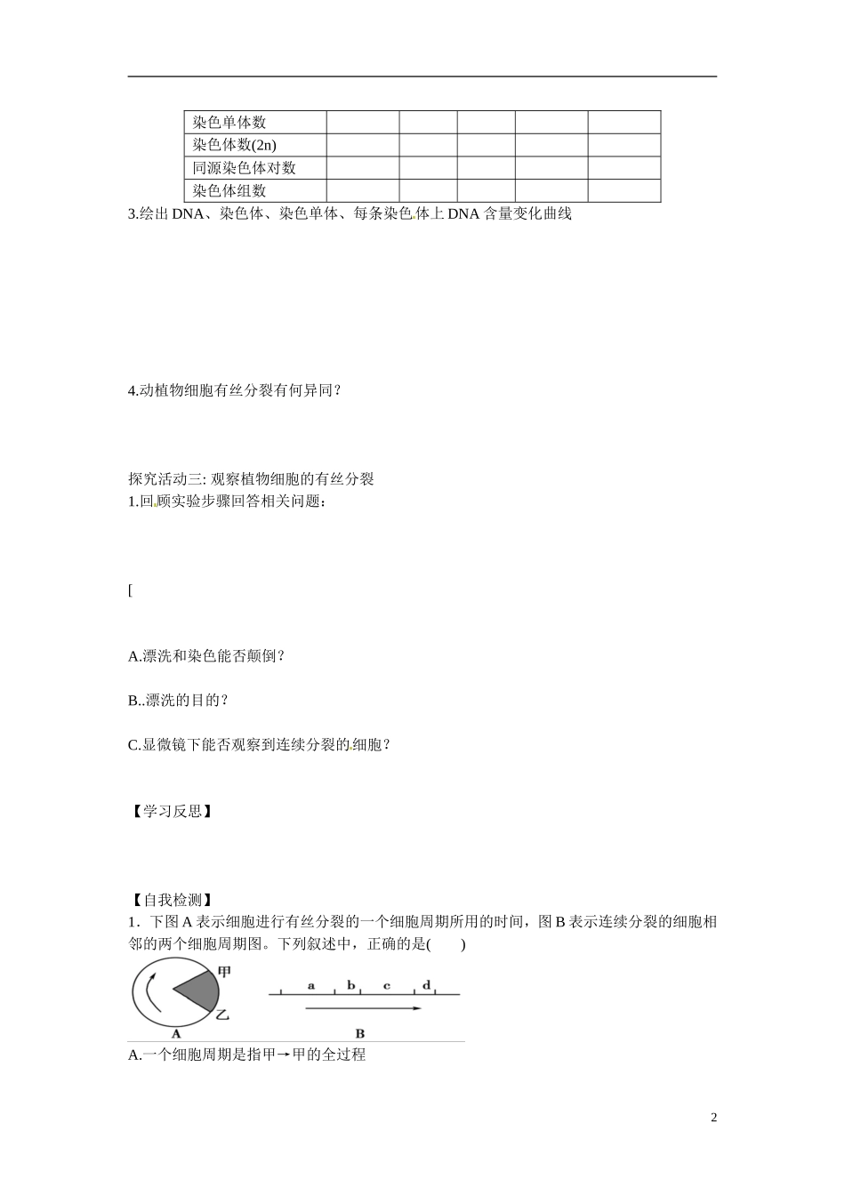 江苏省赣榆县外国语学校高考生物一轮复习 2.9高三生物细胞增殖学案 苏教版_第2页