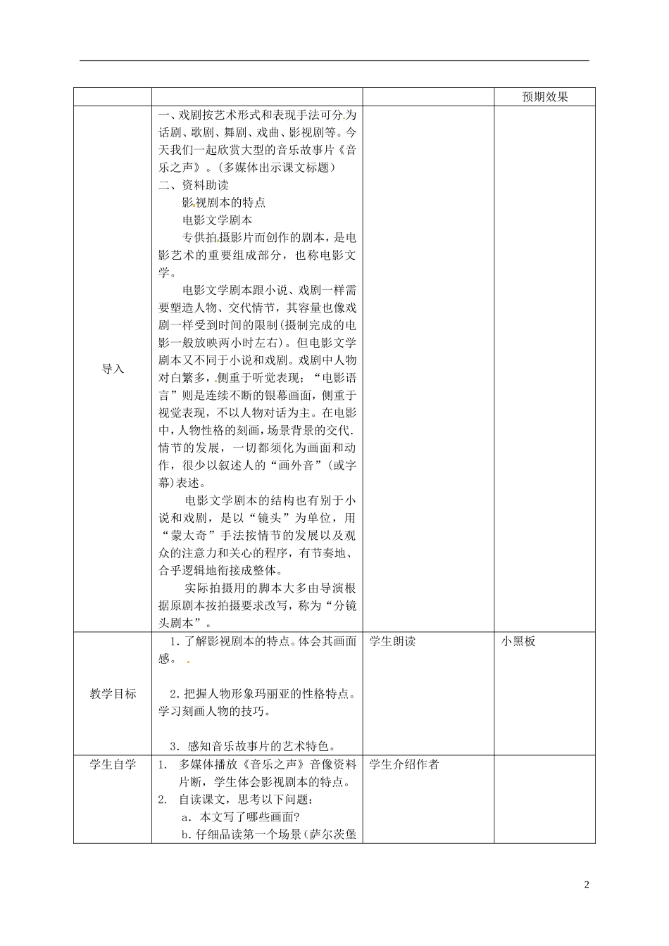 新疆精河县八十二团中学九年级语文下册《音乐之声》教学设计-新人教版_第2页