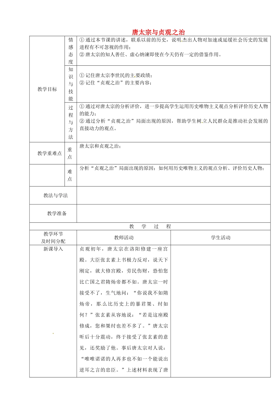 七年级历史下册 2 唐太宗与贞观之治教案 华东师大版-华东师大版初中七年级下册历史教案_第1页