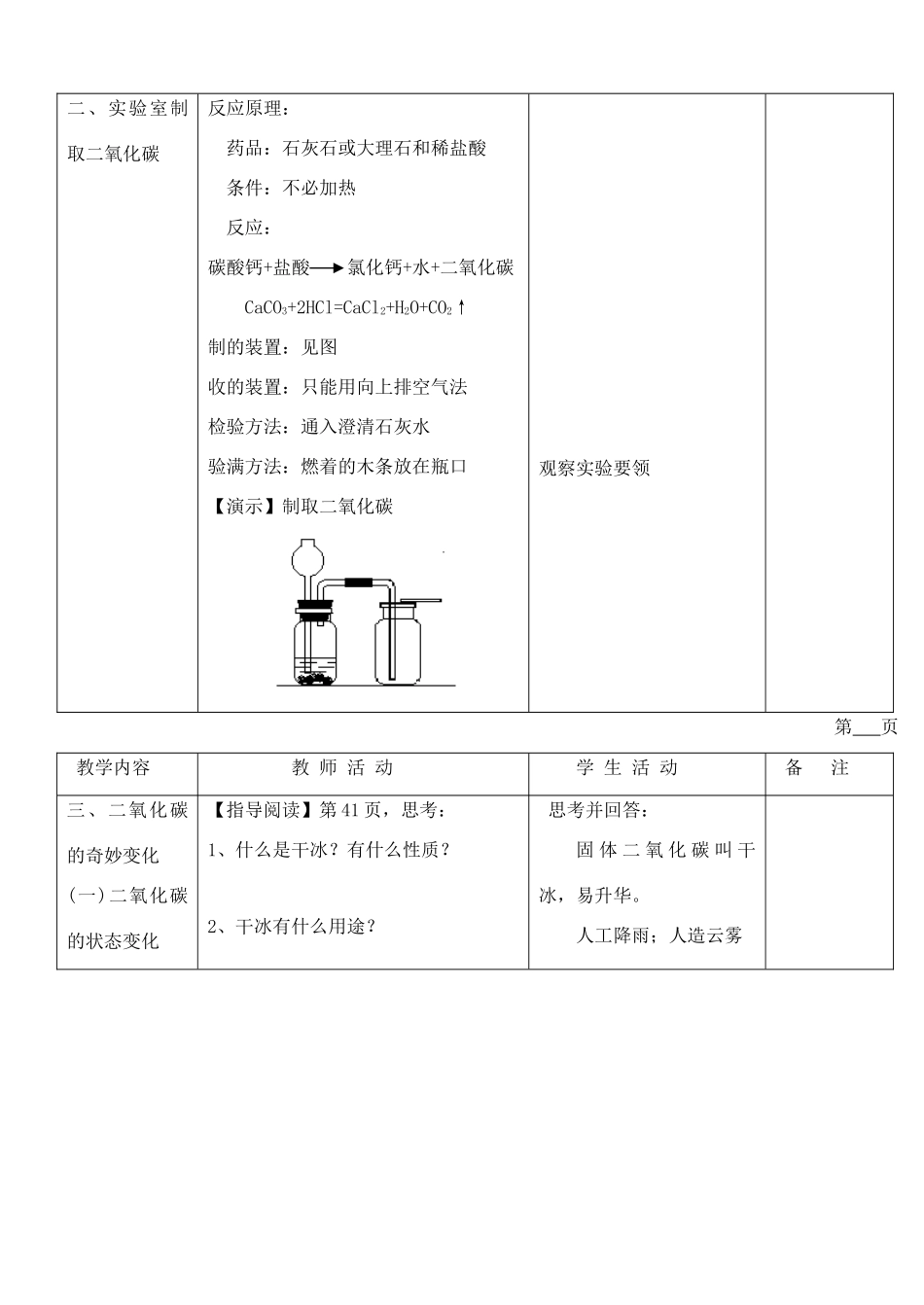 九年级化学上册 2.3奇妙的二氧化碳教案（第一课时） 沪教版_第2页