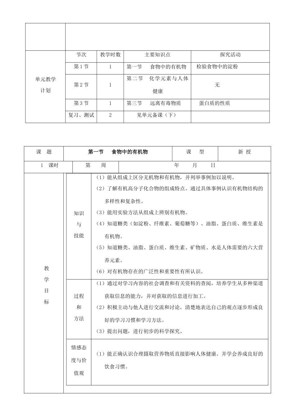九年级化学 第8单元化学物质与健康精品教案 鲁教版_第2页