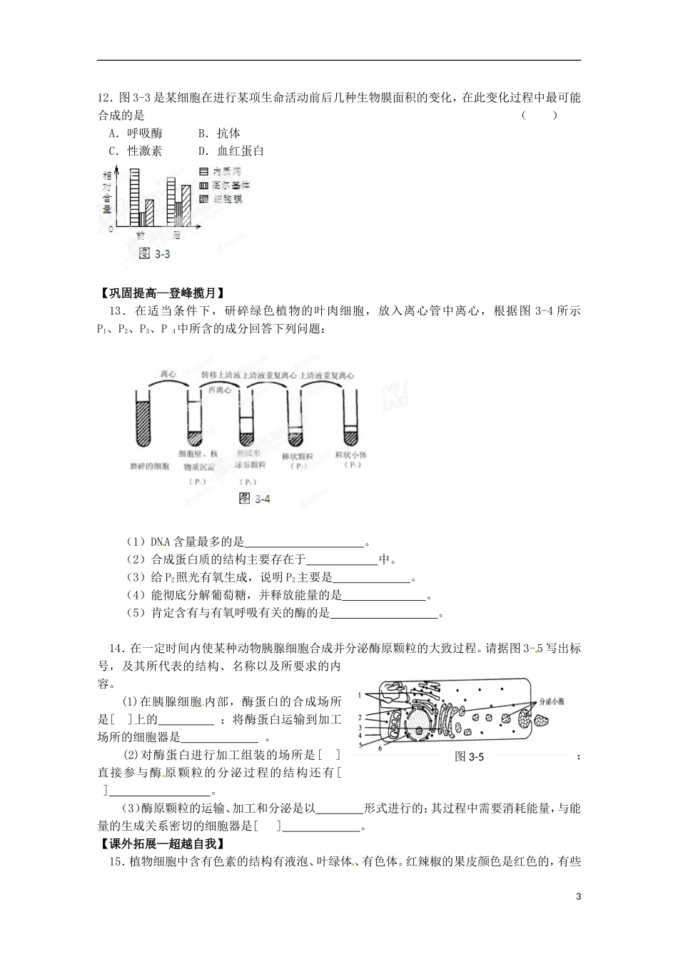 云南省西盟佤族自治县第一中学高考生物总复习《3.2 细胞器 系统内的分工合作》测试（2）新人教版必修1_第3页