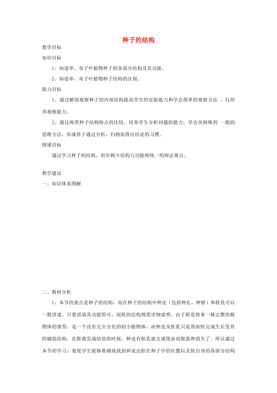 七年级生物《种子的结构》教案_第1页