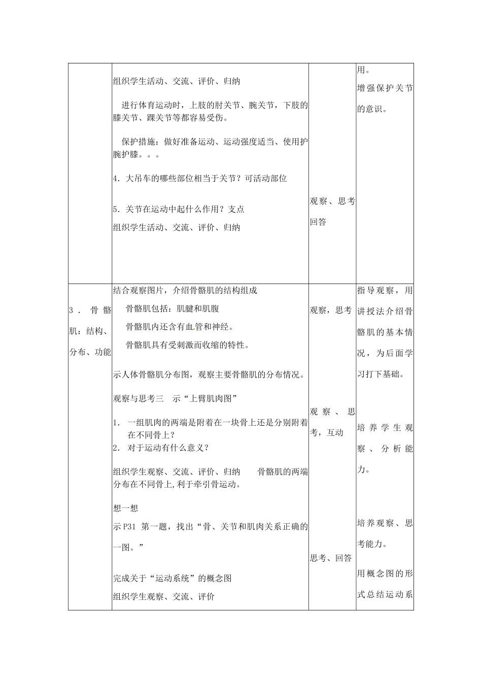 山东省胶南市理务关镇中心中学2012-2013学年八年级生物 动物的运动教案　_第3页