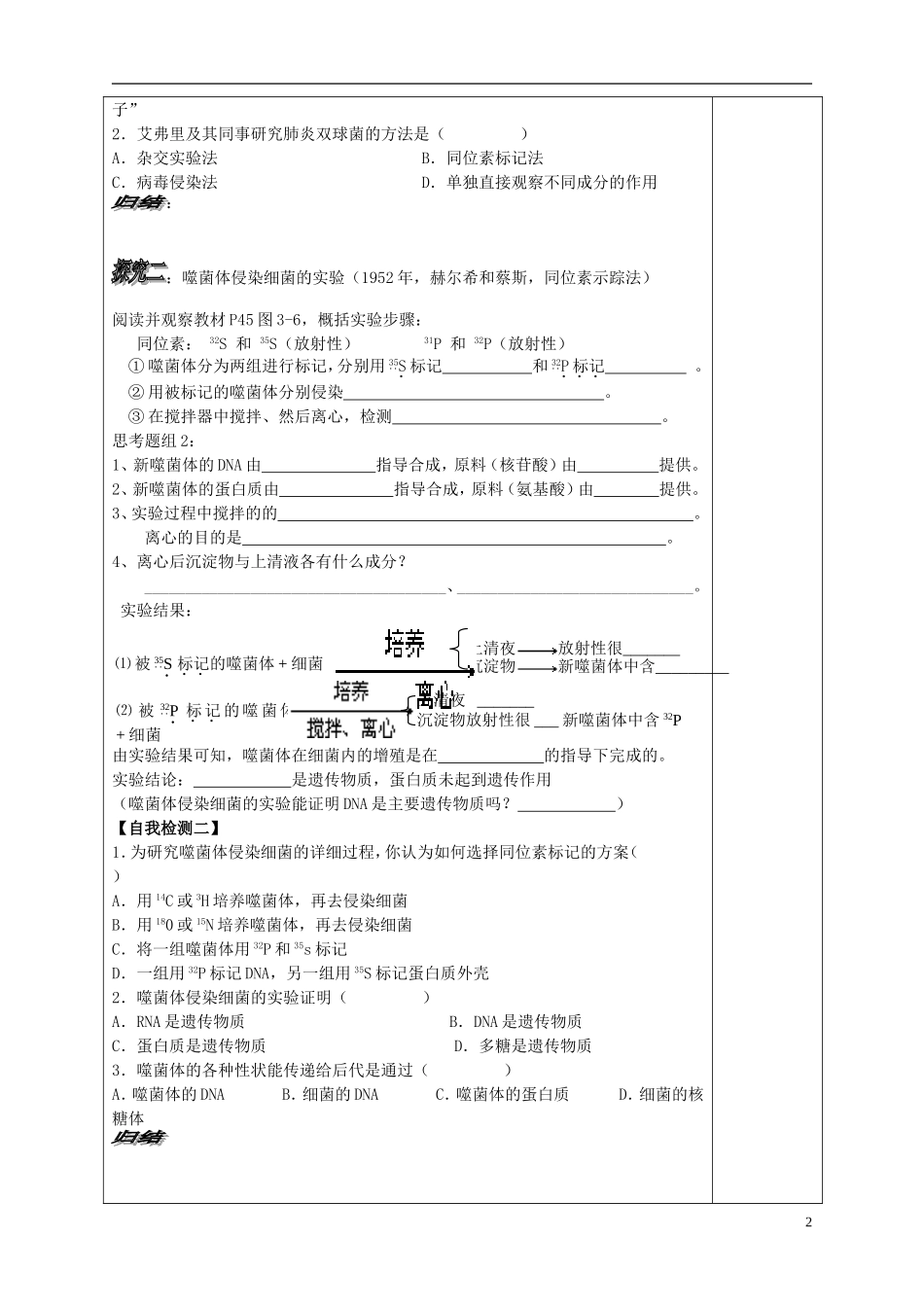 山东省文登市教育教学研究培训中心高中生物 第三章 第一节 DNA是主要的遗传物质学案 新人教版必修2_第2页