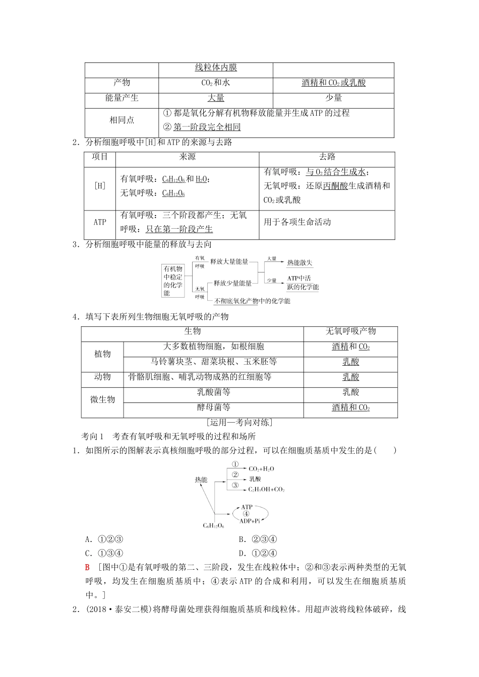 山东省高考生物 第3单元 细胞的能量供应和利用（2）细胞呼吸导学案（含解析）新人教版必修1-新人教版高三必修1生物学案_第3页