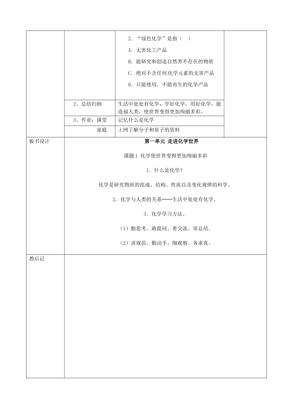 九年级化学上册 绪言 化学使世界变得更加徇丽多彩教案 新人教版-新人教版初中九年级上册化学教案_第3页