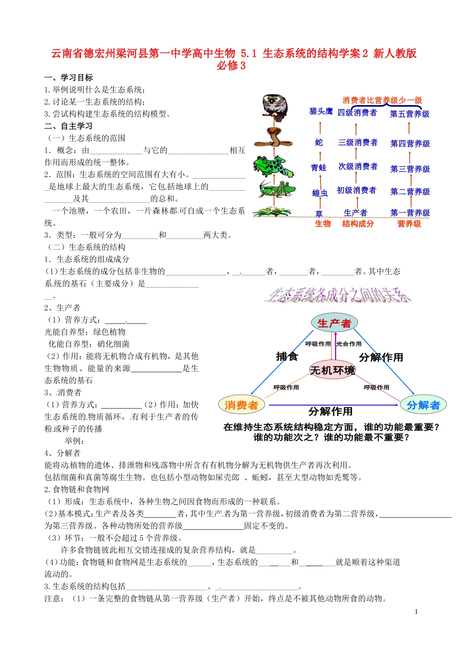 云南省德宏州梁河县第一中学高中生物 5.1 生态系统的结构学案2 新人教版必修3_第1页