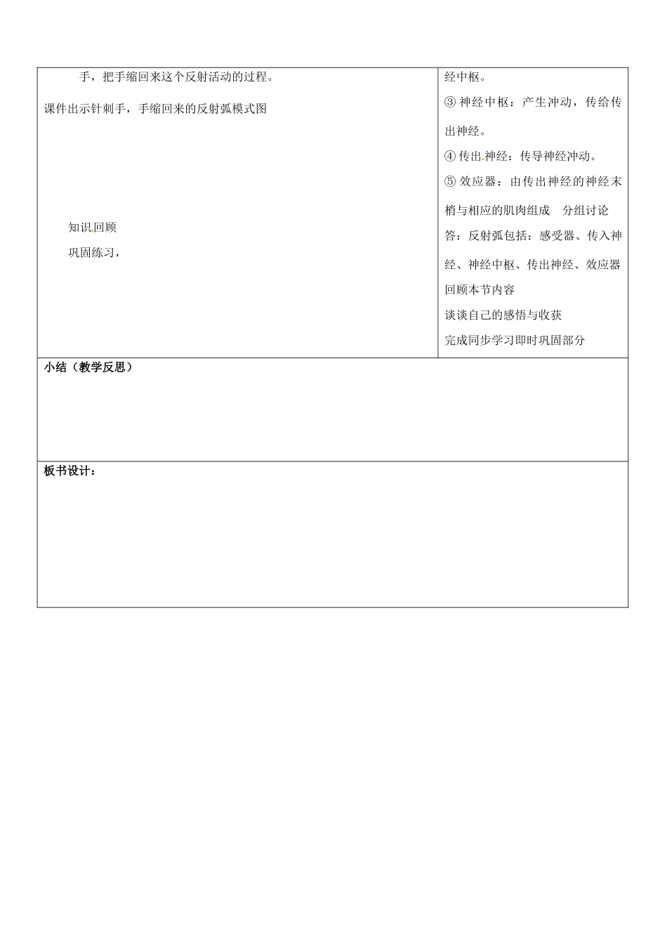 山东省郯城三中七年级生物《神经调节的基本方式》教案 人教新课标版_第3页