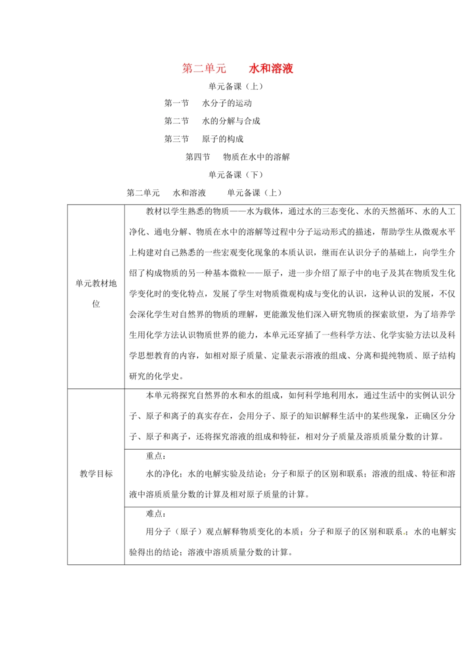 九年级化学上册 第二单元水和溶液教案 鲁教版_第1页