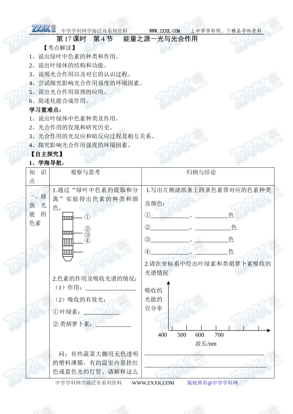 新人教必修1高中生物学案17第5章第4节 能量之源－光与光合作用_第1页