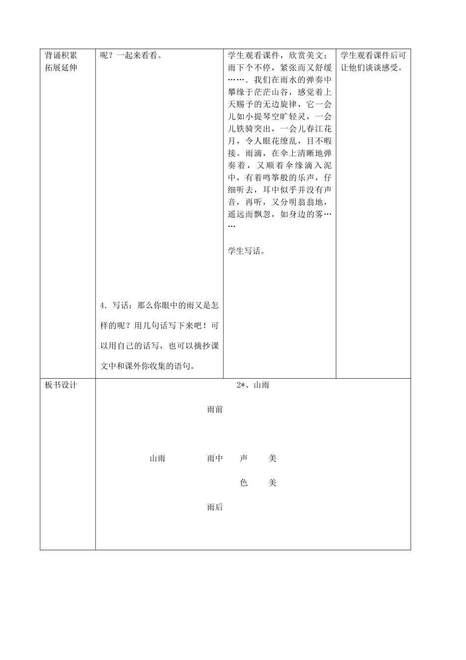 五年级语文上册 第一单元 2 山雨教案1 鲁教版五四制-鲁教版五四制小学五年级上册语文教案_第3页