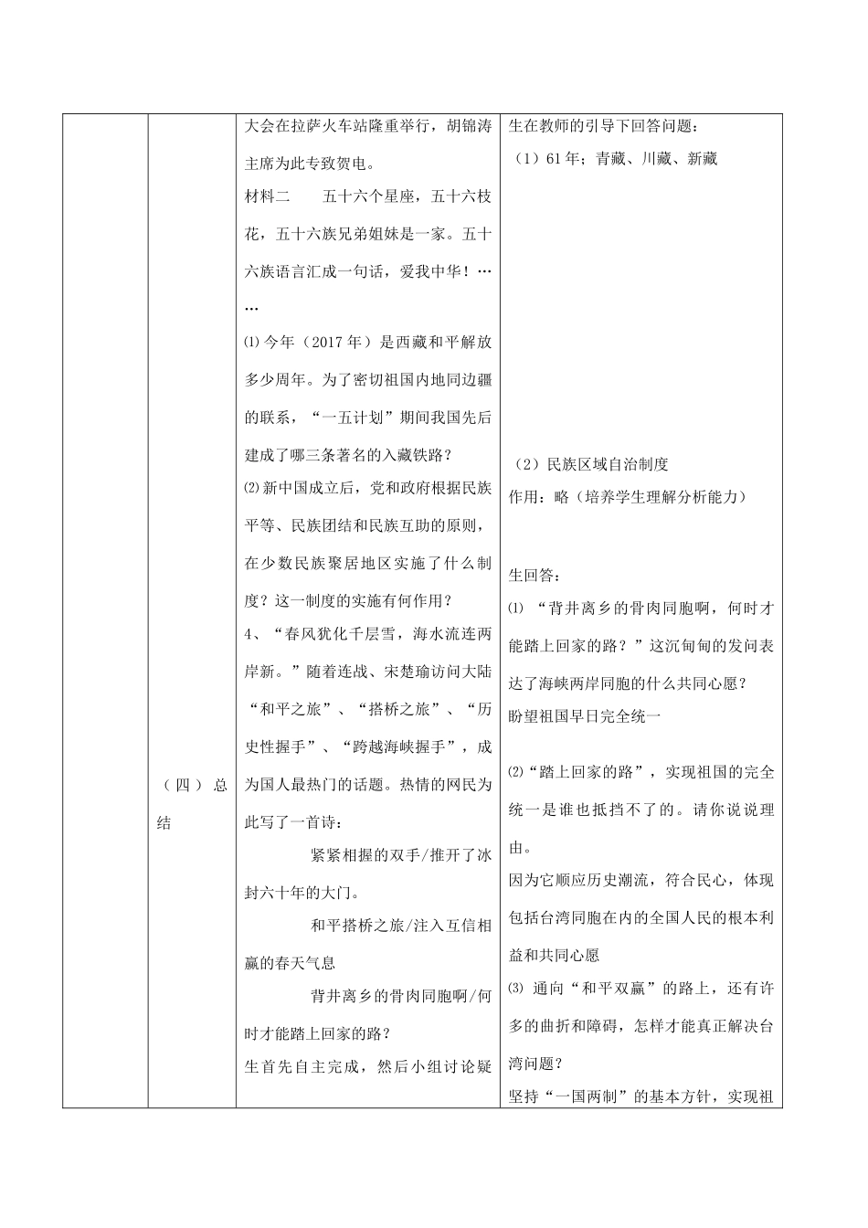 中考历史一轮复习 中现史 第四单元 民族团结与祖国统一复习教案-人教版初中九年级全册历史教案_第3页