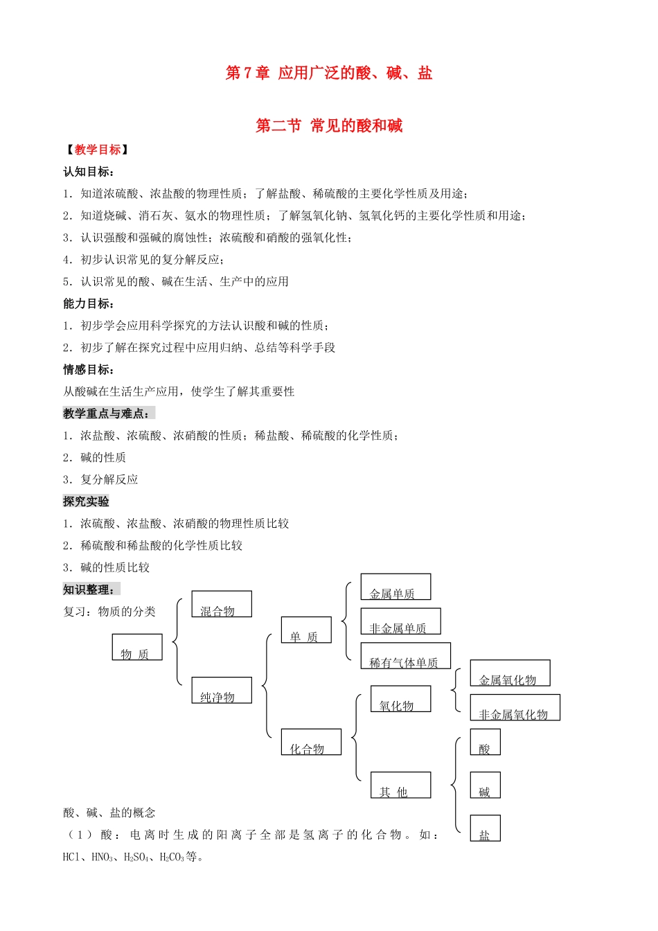 九年级化学 7.2 见的酸和碱教案2 沪教版_第1页