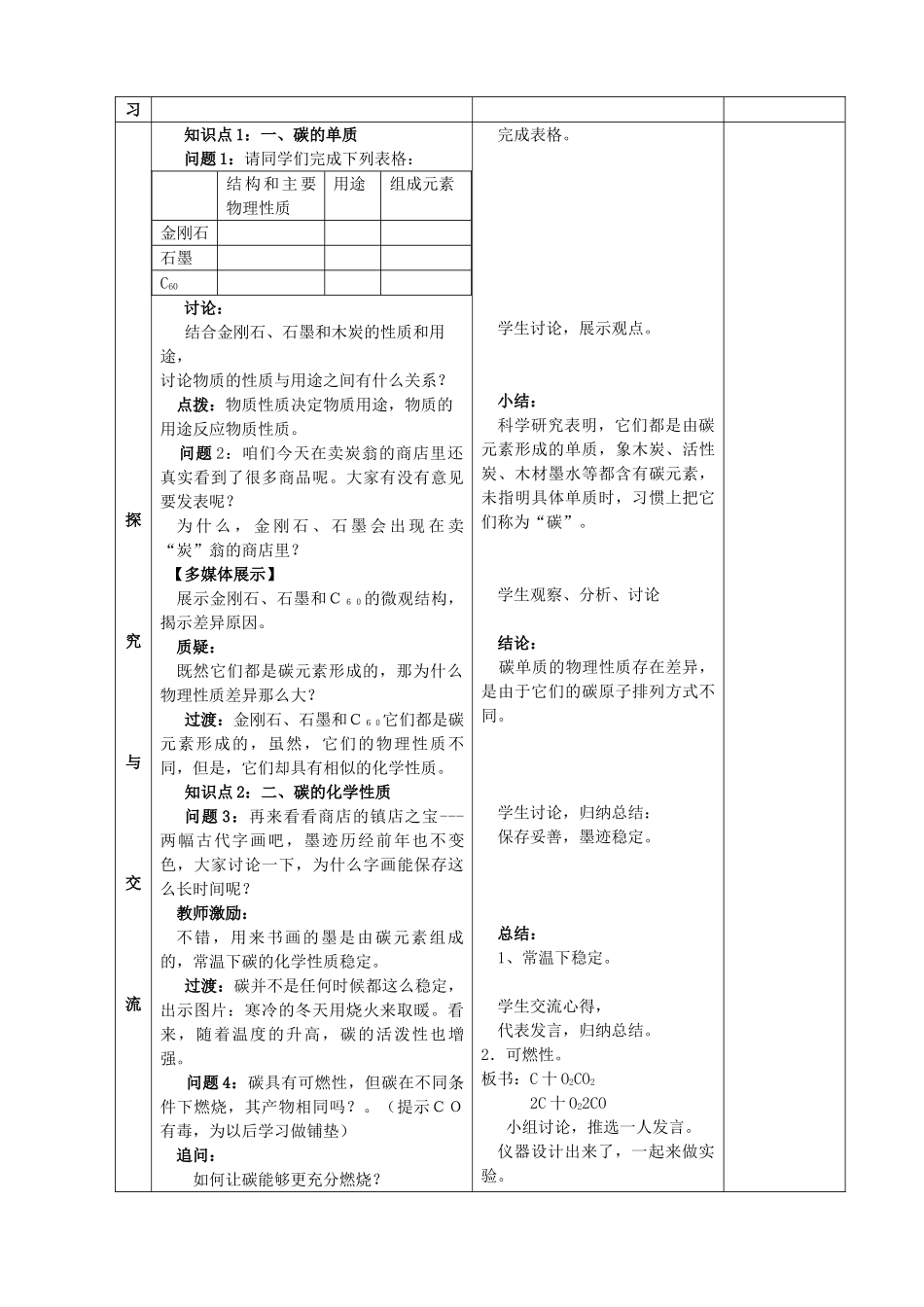 九年级化学上册 第六单元 碳和碳的氧化物 课题1 金刚石、石墨、c60精品教案 新人教版_第2页